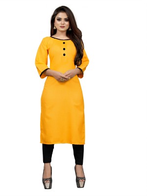 AAIKHODAL Women Solid Straight Kurta(Yellow)