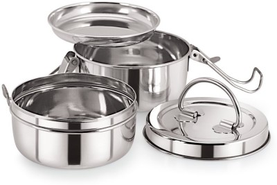 NEELAM Stainless Steel Tiffin Plate, 8x2 2 Containers Lunch Box(1000 ml)