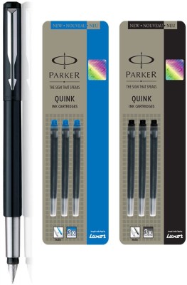 PARKER Vector Standard CT Fountain Pen-Balck + Ink Cartridge-Black & Blue (Pack of 6) Fountain Pen(Blue, Black)