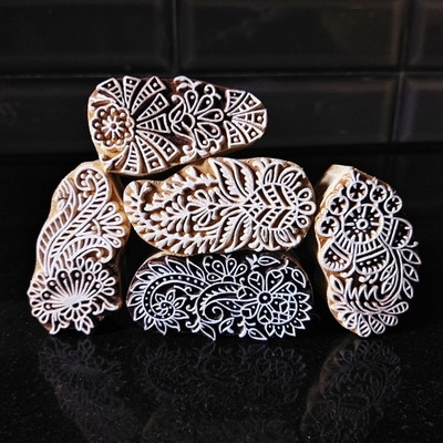 ecofynd Wood Block Stamps, Artistic Shapes Craft Kids Saree Border DIY (BLOCK010) Printing Blocks(Pack of 5)