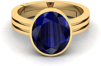 Sidharth Gems 10.00 Ratti (AA++) Certified Blue Sapphire Ring (Nilam/Neelam Stone Gold Ring) Brass Sapphire Gold Plated Ring