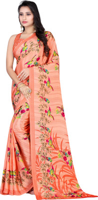 Leelavati Printed Daily Wear Crepe Saree(Orange)