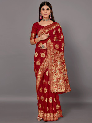 Ratnavati Woven Banarasi Linen Saree(Maroon)