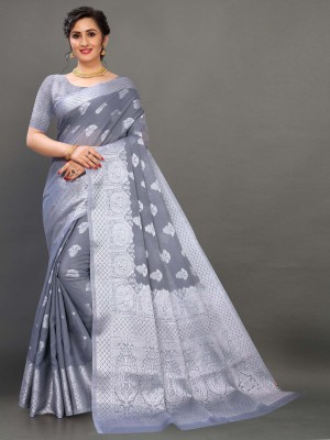 REDVANTIS Woven Banarasi Cotton Silk Saree(Grey)