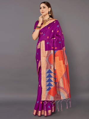 Ratnavati Woven Banarasi Cotton Silk Saree(Purple)