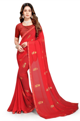 mahalaxmi fab Embroidered Bollywood Chiffon Saree(Red)