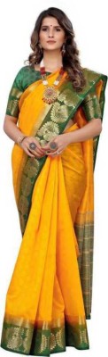 BHOLEBABA CREATION Woven Banarasi Tussar Silk Saree(Yellow)