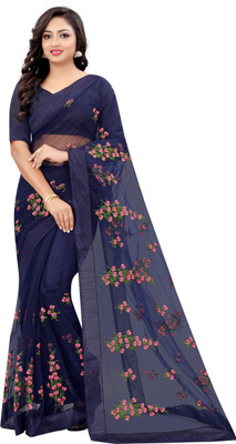 Gheludi Embroidered Bollywood Net Saree(Dark Blue)