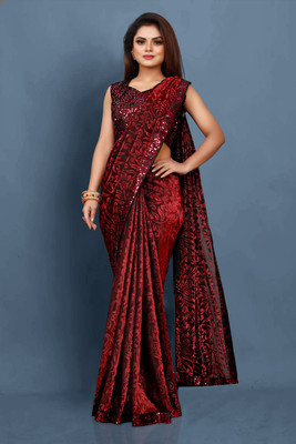 Lighthouse Embellished Bollywood Lycra Blend Saree(Maroon)