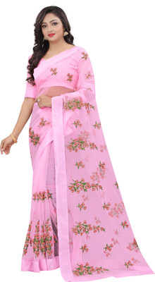 Gheludi Embroidered Bollywood Net Saree(Pink)
