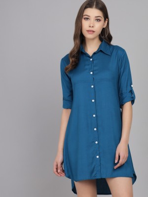 BhartiTrend Women Solid Casual Blue Shirt