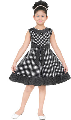 N BAHUBALI Girls Midi/Knee Length Casual Dress(Black, Sleeveless)