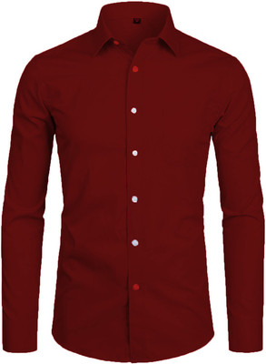 Springberry Men Solid Casual Maroon Shirt