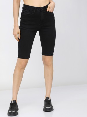 Tokyo Talkies Solid Women Black Basic Shorts