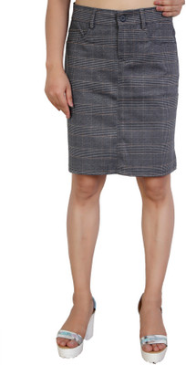 FCK-3 Checkered Women Pencil Grey Skirt