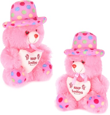 Topgrow Soft Teddy Bear Cap Style with Heart Multicolour Pink Set of 2 (12 inch)  - 12 inch(Multicolor)