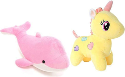 DTSM Collection Soft Toy Combo Fish - 30 cm And Unicorn  - 25 cm(Pink, Yellow)