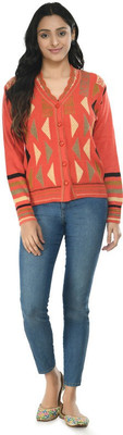 manra Printed V Neck Casual Women Multicolor Sweater