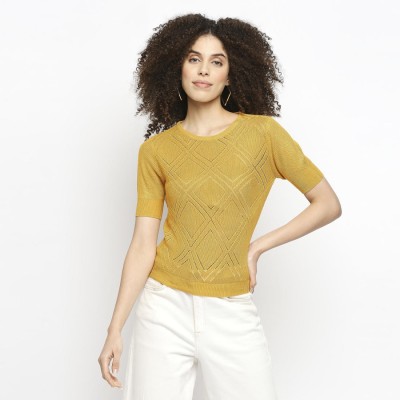 Pepe Jeans Casual Self Design Women Yellow Top