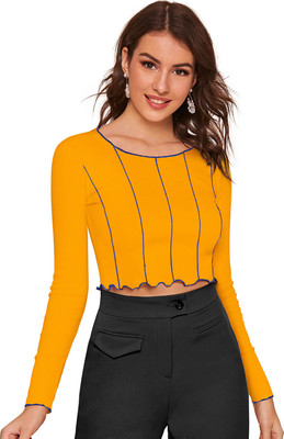 Dhruvil Impex Casual Solid, Striped Women Yellow Top