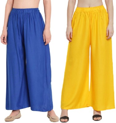 ZAYANQA Flared Women Blue, Yellow Trousers