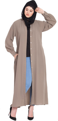 HIJAB WORLD Polyester Self Design Abaya(Brown)
