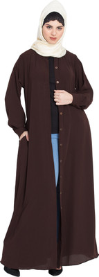 HIJAB WORLD Polyester Self Design Abaya(Brown)