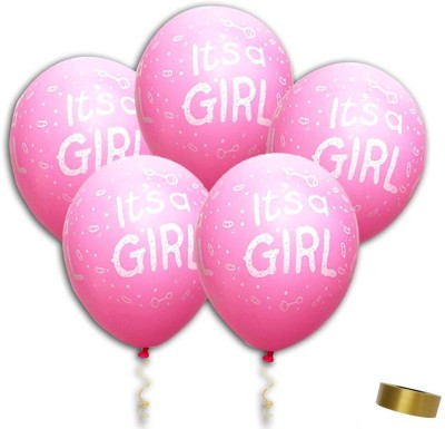 Shopperskart Solid It's a Girl Printed Balloon With Curling Ribbon For Party Celebration Balloon(Pink, Pack of 51)