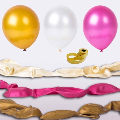 Shopperskart Solid Metallic Balloon With Curling Ribbon For Party Celebration Balloon(White, Yellow, Pink, Pack of 76)