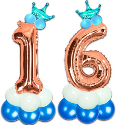 Shopperskart Solid Prince Birthday 16th/Sixteenth Number Foil balloon Set For Party Decoration Balloon(Brown, Blue, Pack of 26)