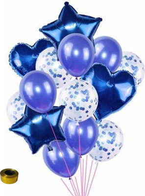 Shopperskart Solid Chrome/Confettie & Star Shape Foil Balloon Set For Party Decoration Balloon(Blue, White, Pack of 20)