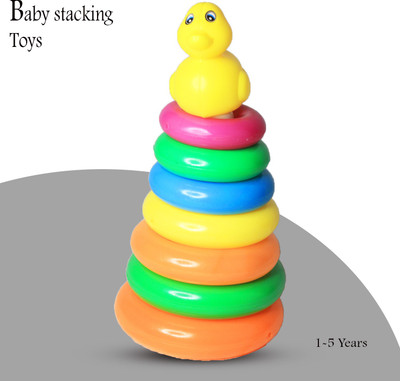 MINIKIDZ Plastic Original Rock-a-Stack,Multicolor, Classic Stacking Toy with 7 rings Bath Toy(Multicolor)