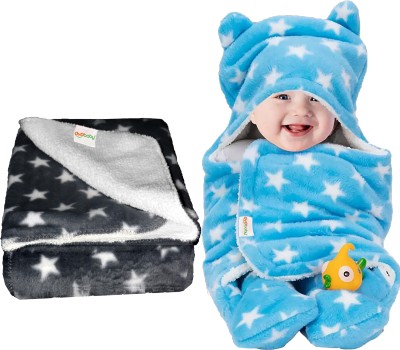 Oyo Baby Printed Crib Crib Baby Blanket for  AC Room(Woollen Blend, Grey, Blue)
