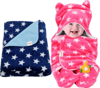Oyo Baby Printed Crib Crib Baby Blanket for  AC Room(Woollen Blend, Dark Blue, Pink)