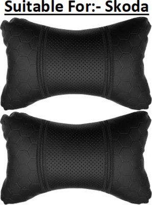 RONISH Black Leatherite Car Pillow Cushion for Skoda(Rectangular, Pack of 2)