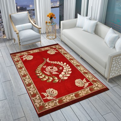 lupusiya Red Chenille Carpet(5 ft,  X 7 ft, Rectangle)