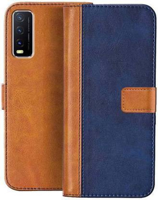 Urban India Flip Cover for Vivo Y20 G(Brown, Blue, Dual Protection, Pack of: 1)