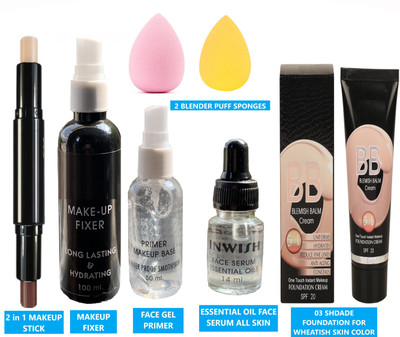 INWISH Daily essential makeup kit combo pack box PACK OF 7 with 03 shade foundation for wheatish skin color tone A703F-09(7 Items in the set)