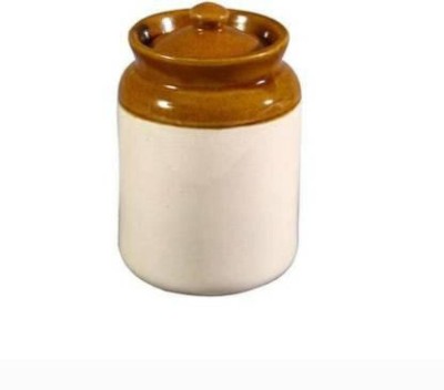 T R Creation Ceramic Pickle Jar  - 1000 ml(White, Brown)