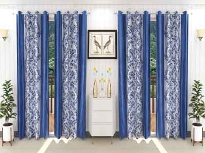 GCPL 152 cm (5 ft) Polyester Semi Transparent Window Curtain (Pack Of 4)(Floral, Blue, Silver)