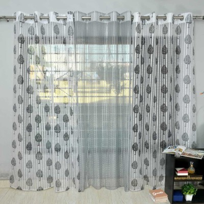 Homefab India 152.5 cm (5 ft) Polyester Transparent Window Curtain (Pack Of 3)(Printed, Grey)