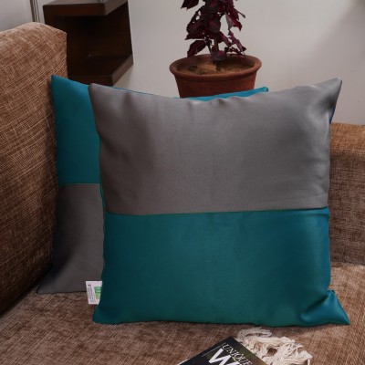 HOMEMONDE Plain Cushions Cover(Pack of 2, 40 cm*40 cm, Blue, Grey)