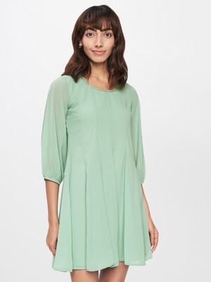 AND Women Fit and Flare Green Dress