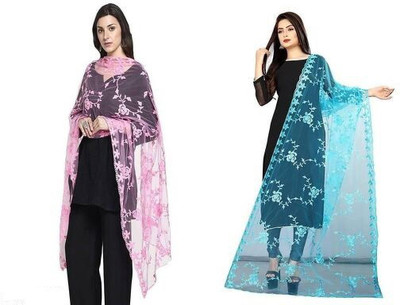 VM Enterprise Net Embroidered, Self Design Women Dupatta