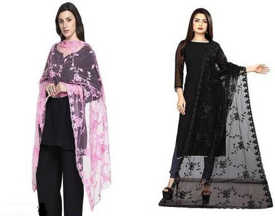 VM Enterprise Net Embroidered, Self Design Women Dupatta