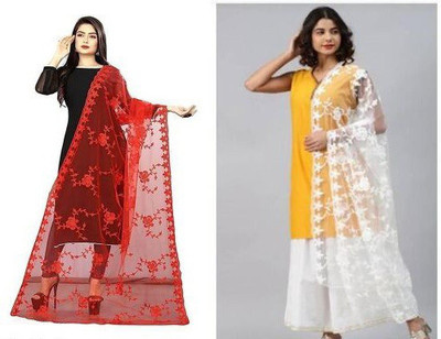 VM Enterprise Net Embroidered, Self Design Women Dupatta