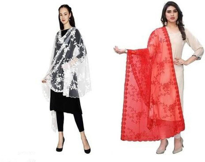 VM Enterprise Net Embroidered, Self Design Women Dupatta