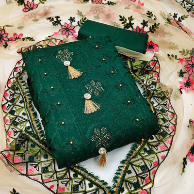 shankhpushpi Cotton Blend Embroidered Kurta & Churidar Material