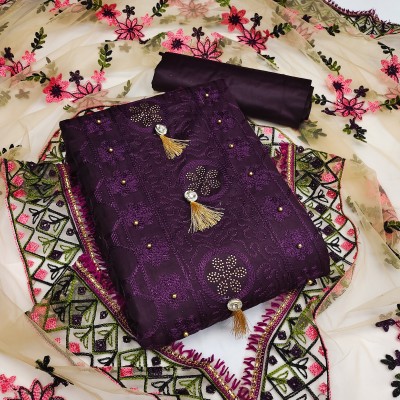 shankhpushpi Cotton Blend Embroidered Salwar Suit Material