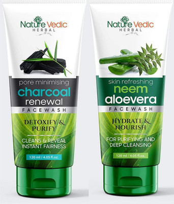 Nature Vedic Charcoal & Neem, Aloevera Facewash Combo Face Wash(240 ml)